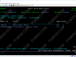 iMenu main IWRKMNUF command display